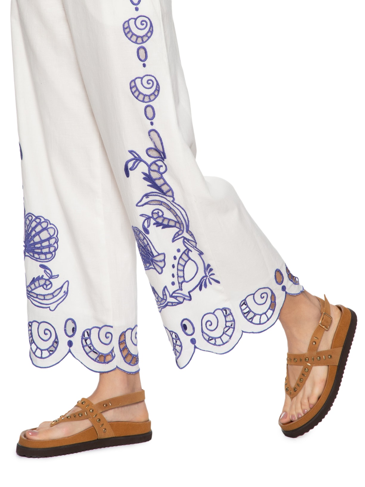 Calça Lenço Bordado Sonho do Mar Branca Farm