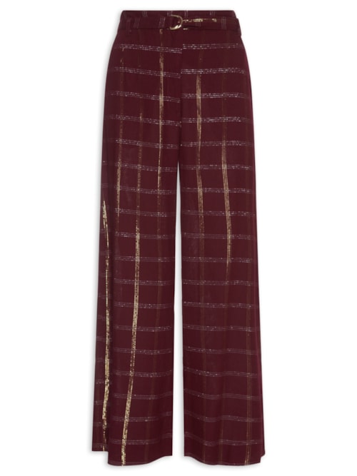 Calça Linho Lurex Xadrez Feminina – Marrom