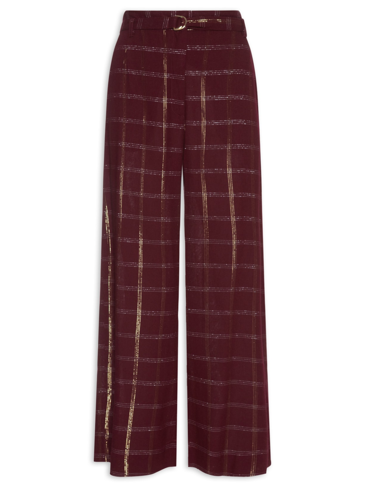 Calça Linho Lurex Xadrez Feminina – Marrom