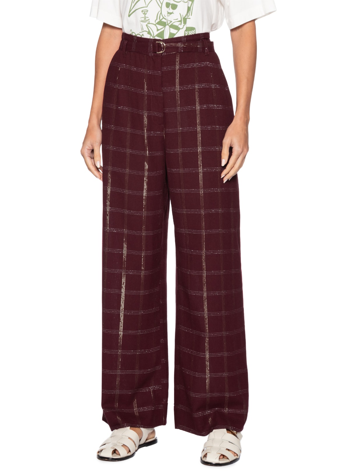 Calça Linho Lurex Xadrez Feminina – Marrom Dress To