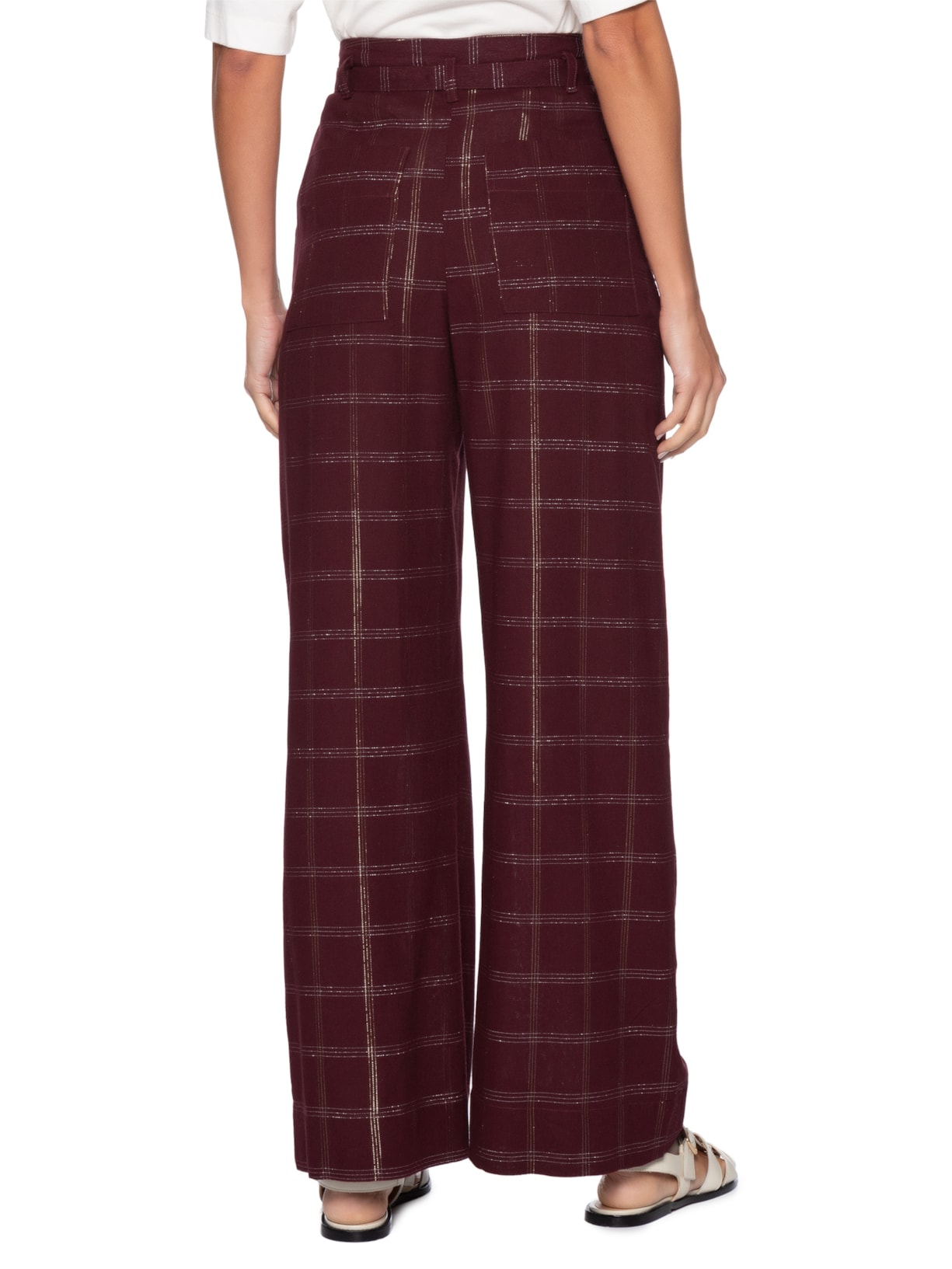 Calça Linho Lurex Xadrez Feminina – Marrom Dress To