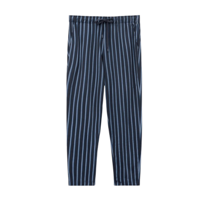 Calça Listrada Em Algodão - Azul