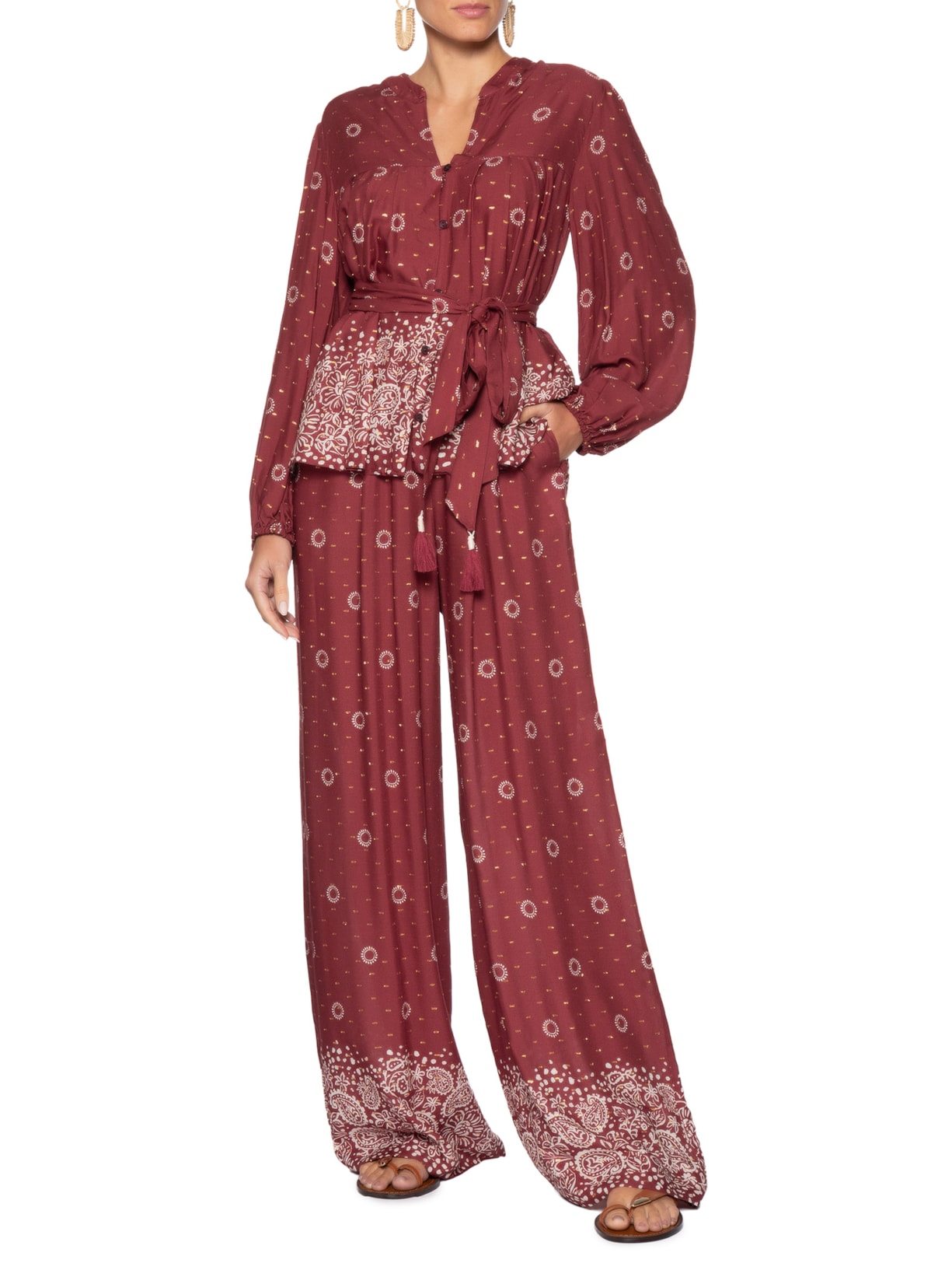 Calça Lurex Estampada Áurea Feminina – Vermelho Dress To