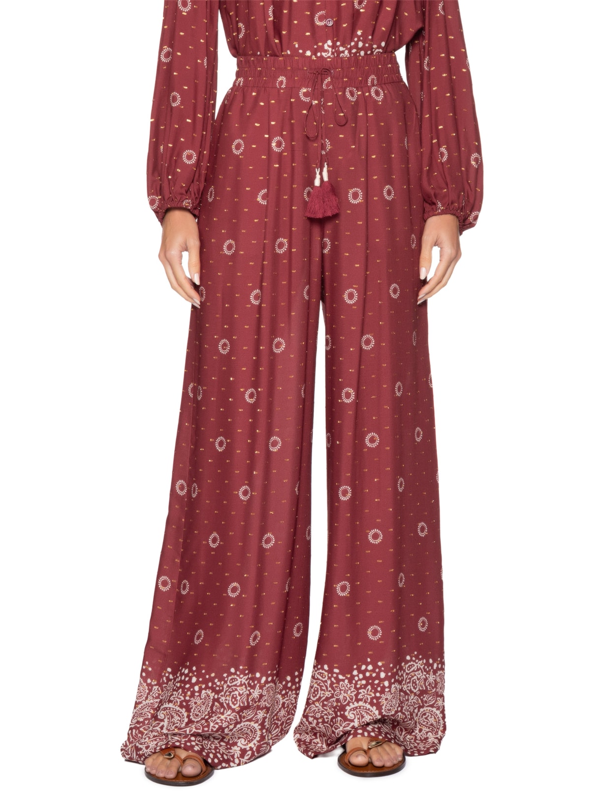 Calça Lurex Estampada Áurea Feminina – Vermelho Dress To