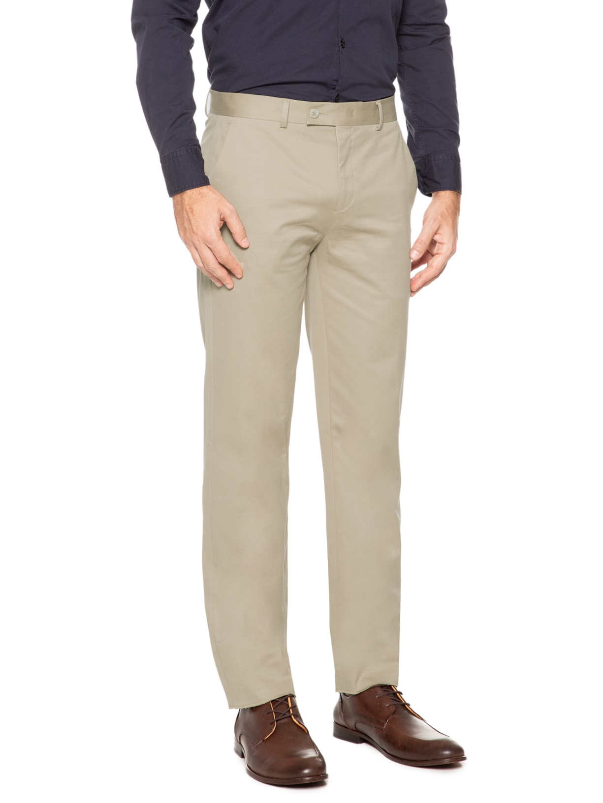 Calça Masculina Alfaiataria Algodão Elastano Bege Paramount Alfaiataria