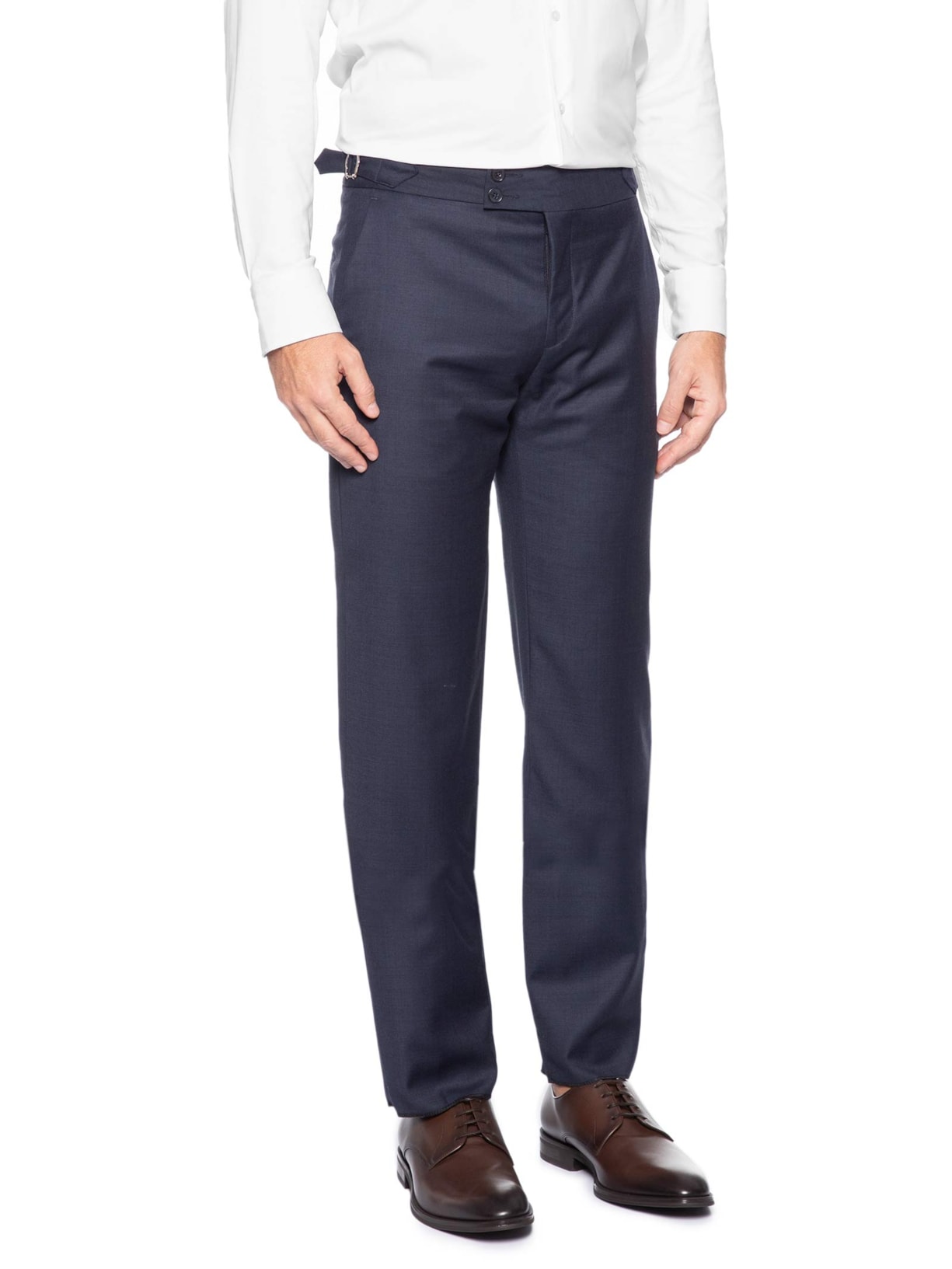 Calça Masculina Alfaiataria Com Ajustes Laterais Cambraia Super 120 Azul Paramount Alfaiataria