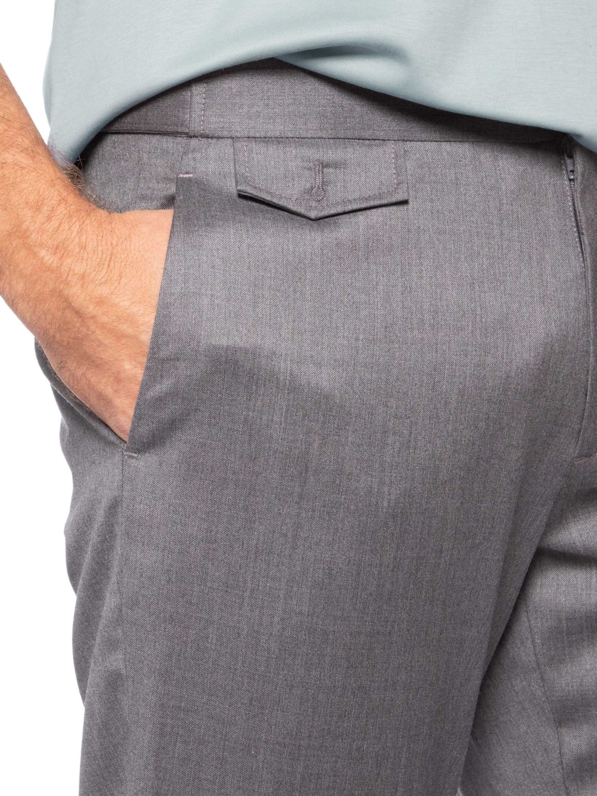 Calça Masculina Alfaiataria Cós Regular Bolso Portinhola Em Lã Cinza Ricardo Almeida
