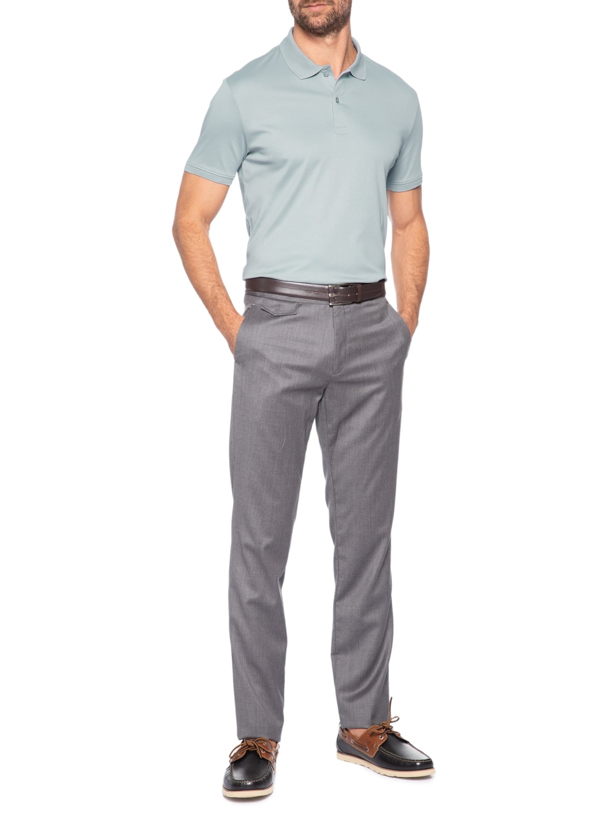 Calça Masculina Alfaiataria Cós Regular Bolso Portinhola Em Lã Cinza Ricardo Almeida