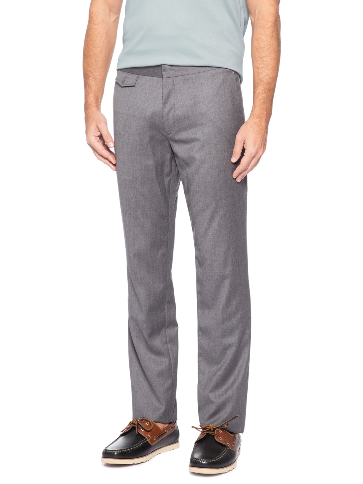 Calça Masculina Alfaiataria Cós Regular Bolso Portinhola Em Lã Cinza Ricardo Almeida