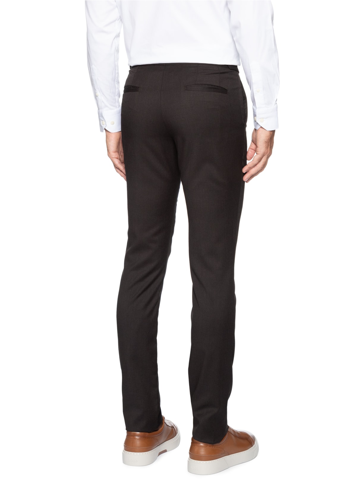 Calça Masculina Alfaiataria Cós Regular Bolso Portinhola Em Lã Marrom Ricardo Almeida