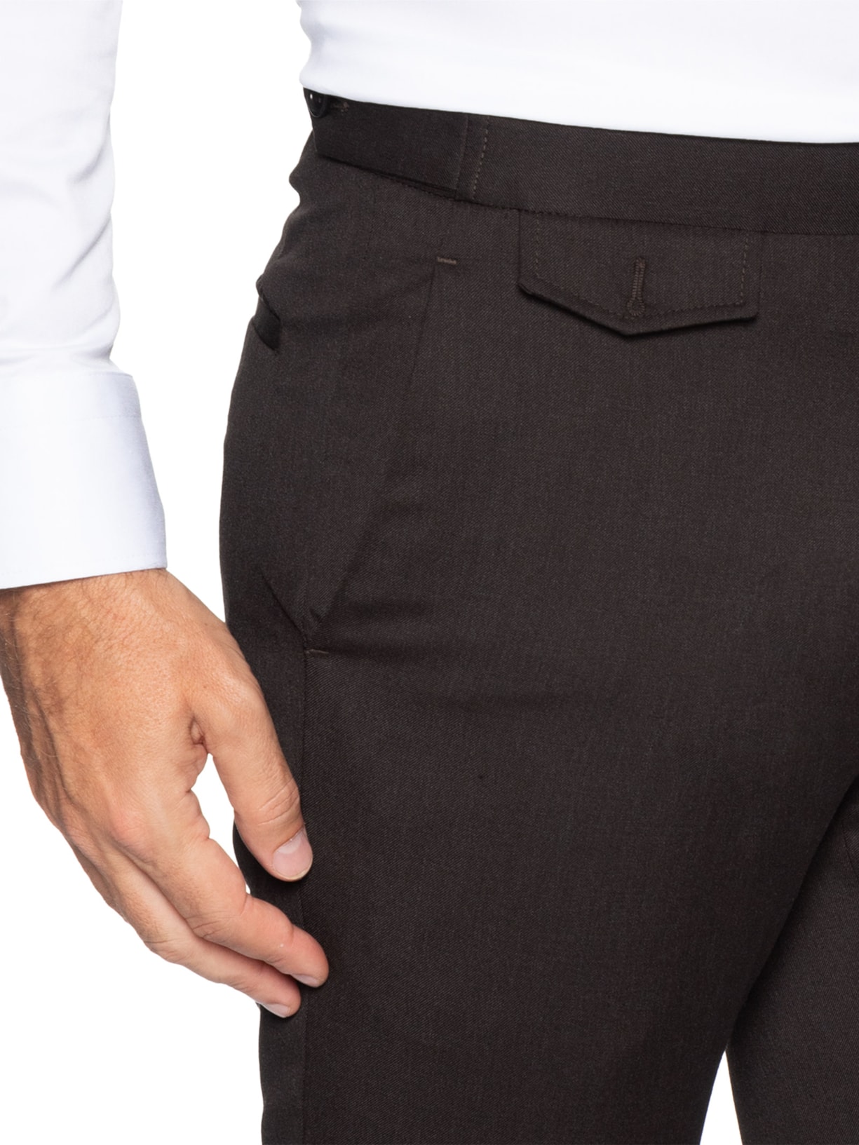 Calça Masculina Alfaiataria Cós Regular Bolso Portinhola Em Lã Marrom Ricardo Almeida