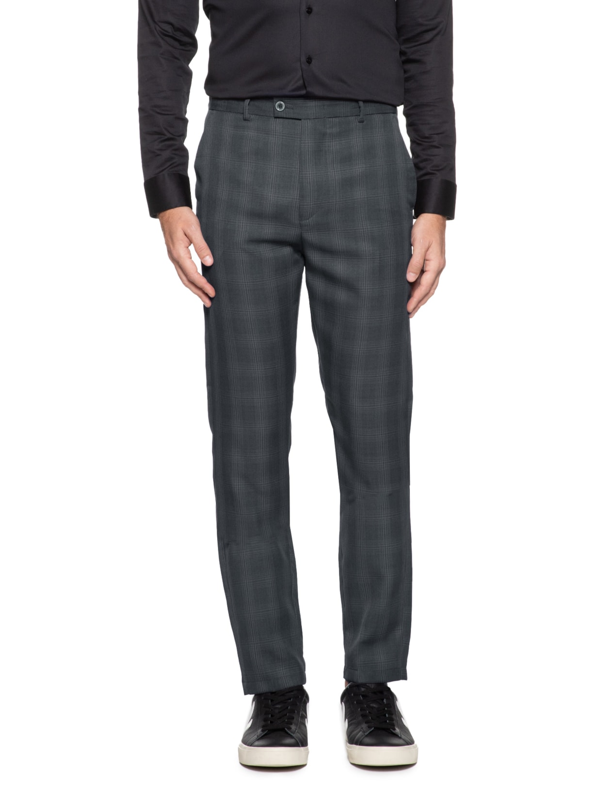 Calça Masculina Alfaiataria Xadrez Reta - '2 Essential - Cinza