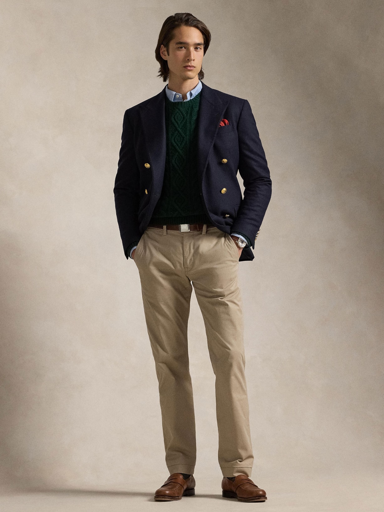 Calça Masculina Bedford Stretch Fit Twill Bege Polo Ralph Lauren