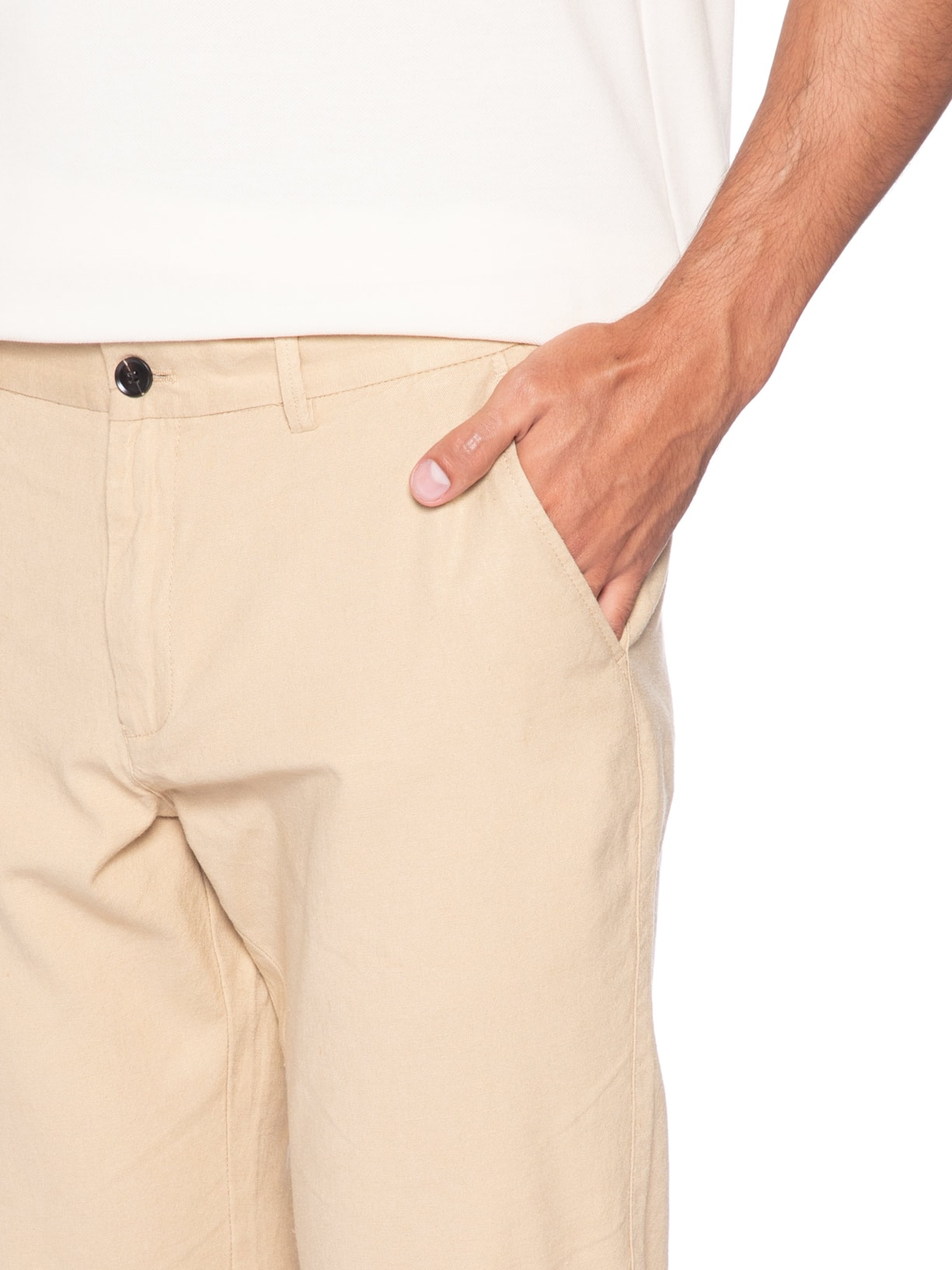 Calça Masculina Blend Linho Casual Reta Bege '2 Essential