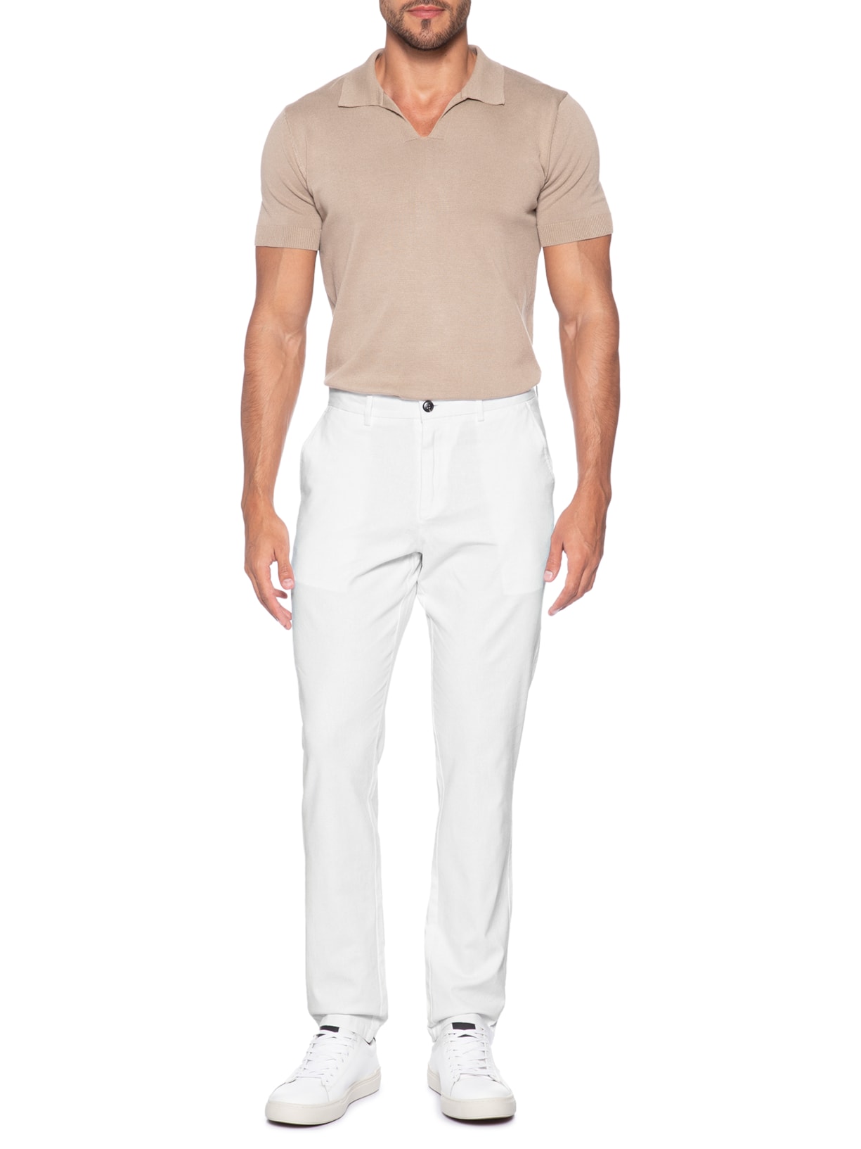 Calça Masculina Blend Linho Casual Reta Branco '2 Essential