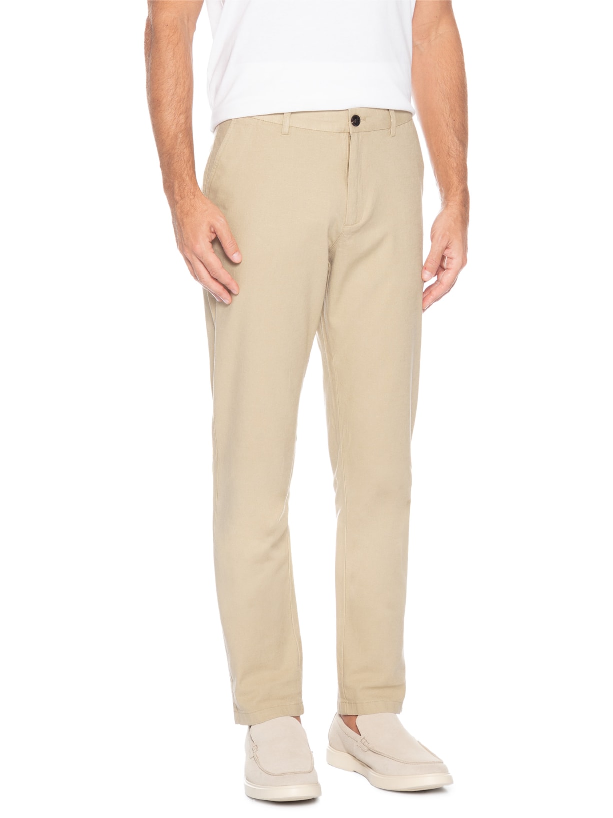Calça Masculina Blend Linho Reta Bege '2 Essential