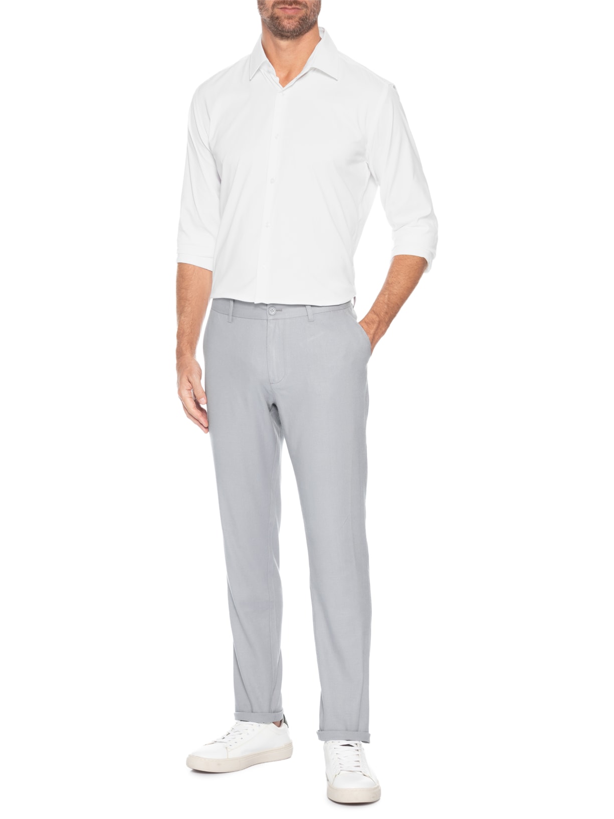 Calça Masculina Blend Linho Reta Cinza '2 Essential