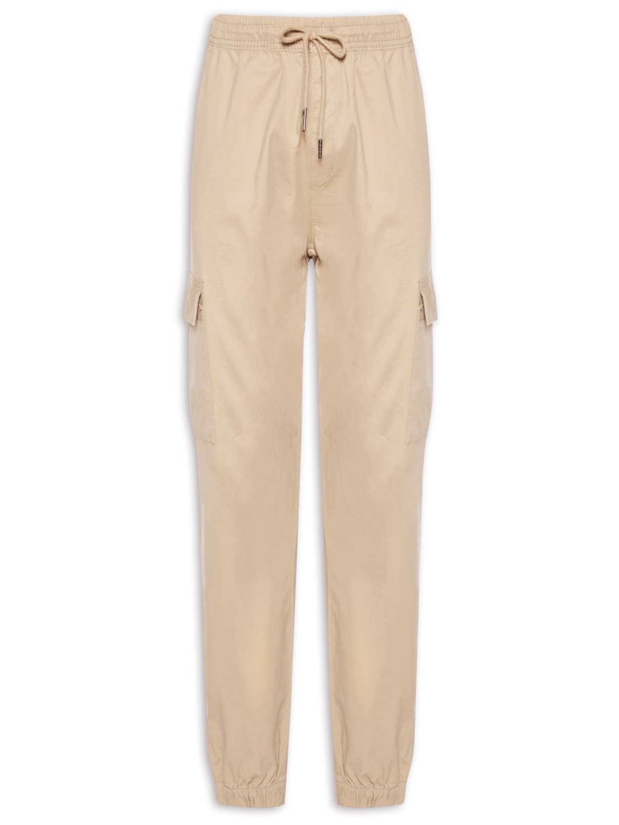 Calça Masculina Cargo Cós Elástico Em Sarja - Bege