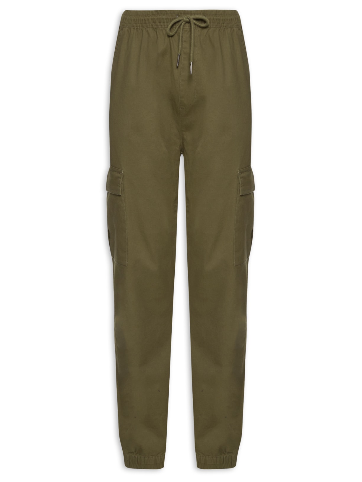 Calça Masculina Cargo Cós Elástico Em Sarja - Verde