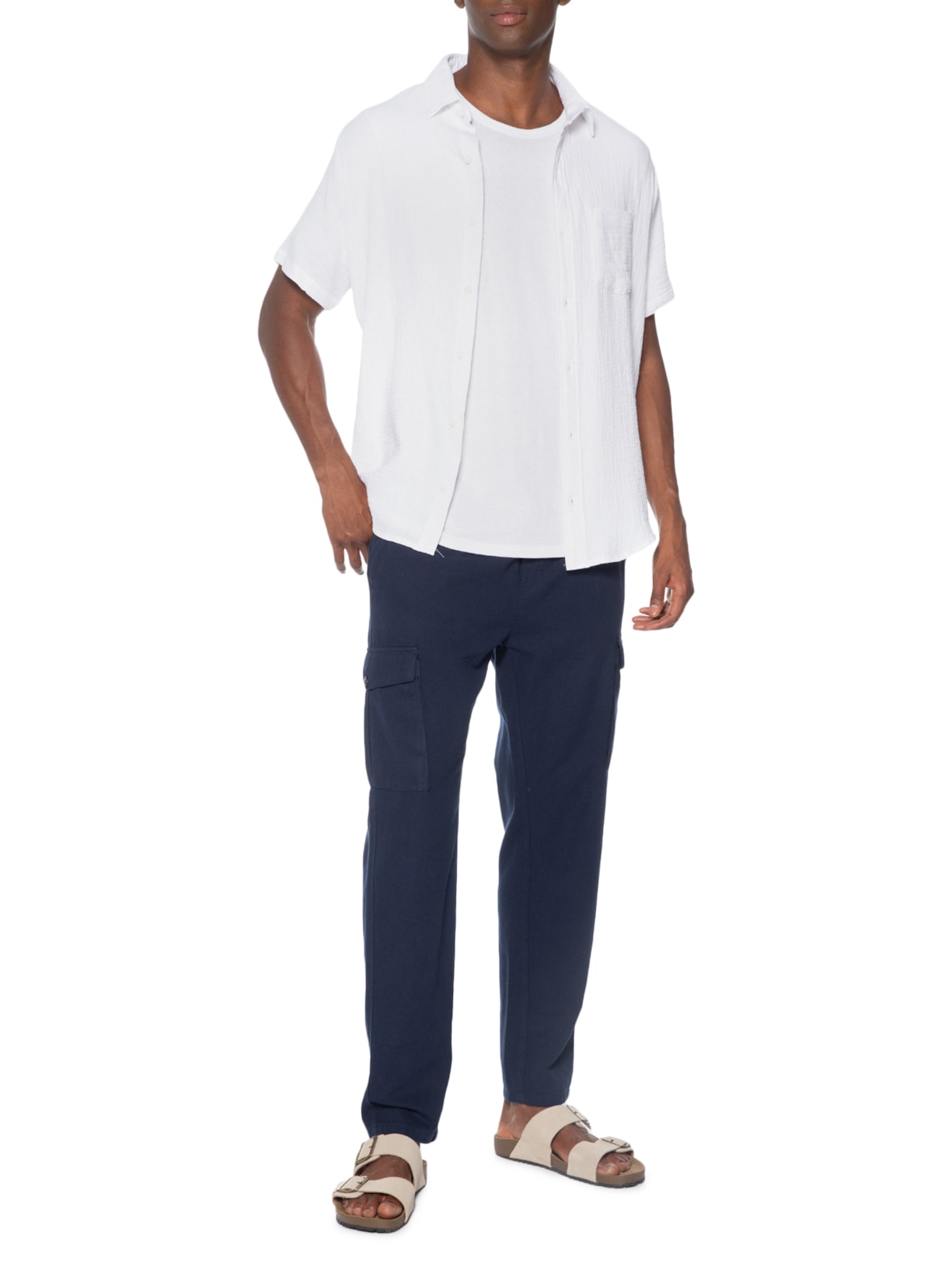 Calça Masculina Cargo Reta Azul Basiq Men
