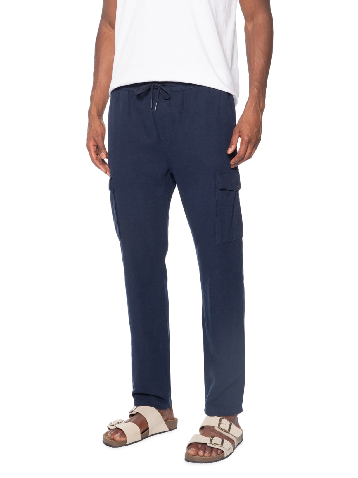 Calça Masculina Cargo Reta Azul Basiq Men