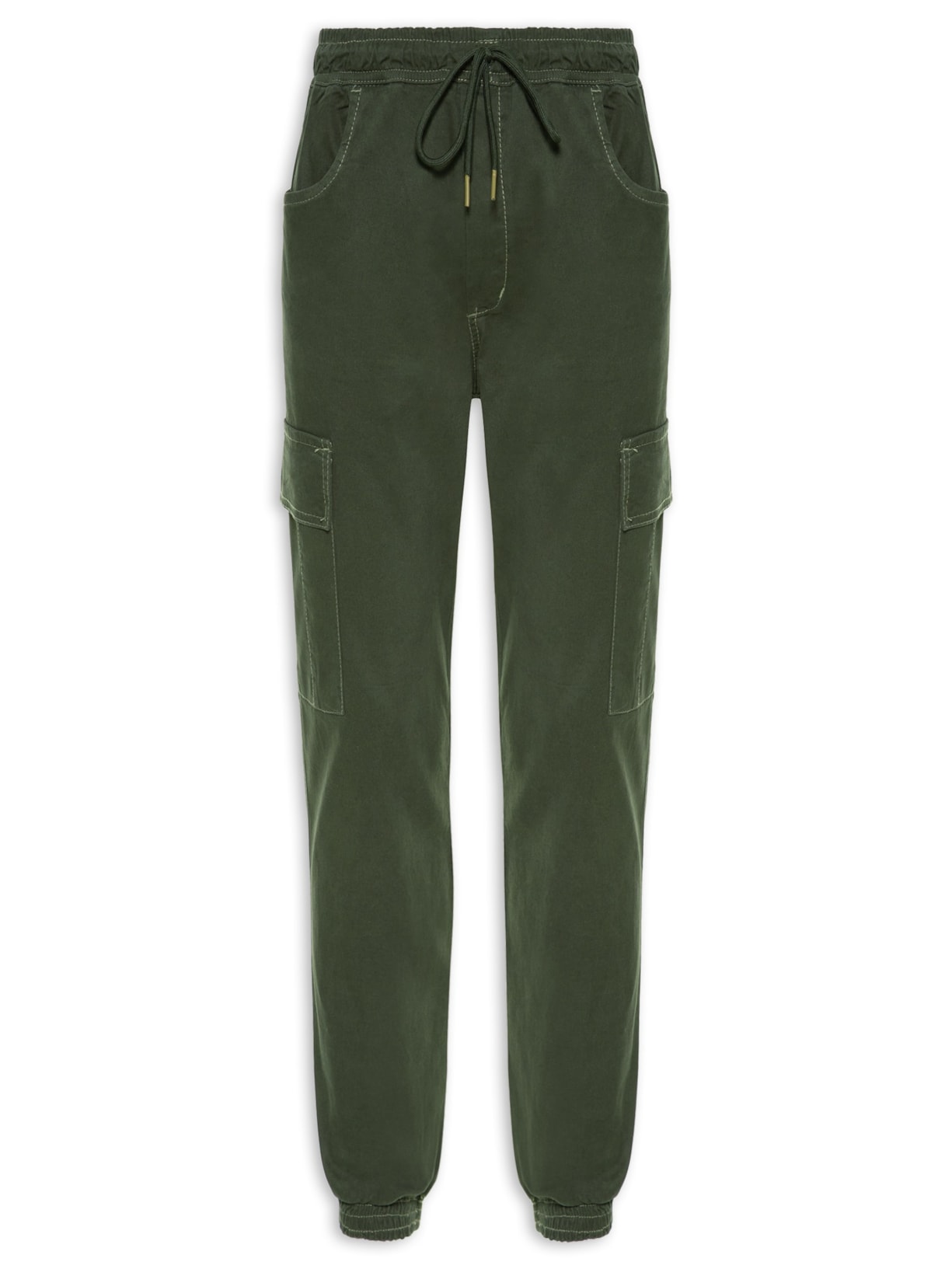 Calça Masculina Cargo Sarja Com Costura Contrastante - Verde
