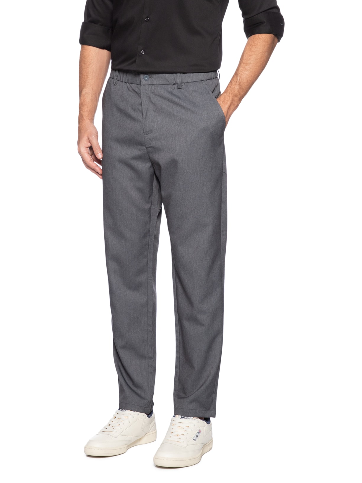Calça Masculina Casual Cós Elástico Reta Cinza '2 Essential