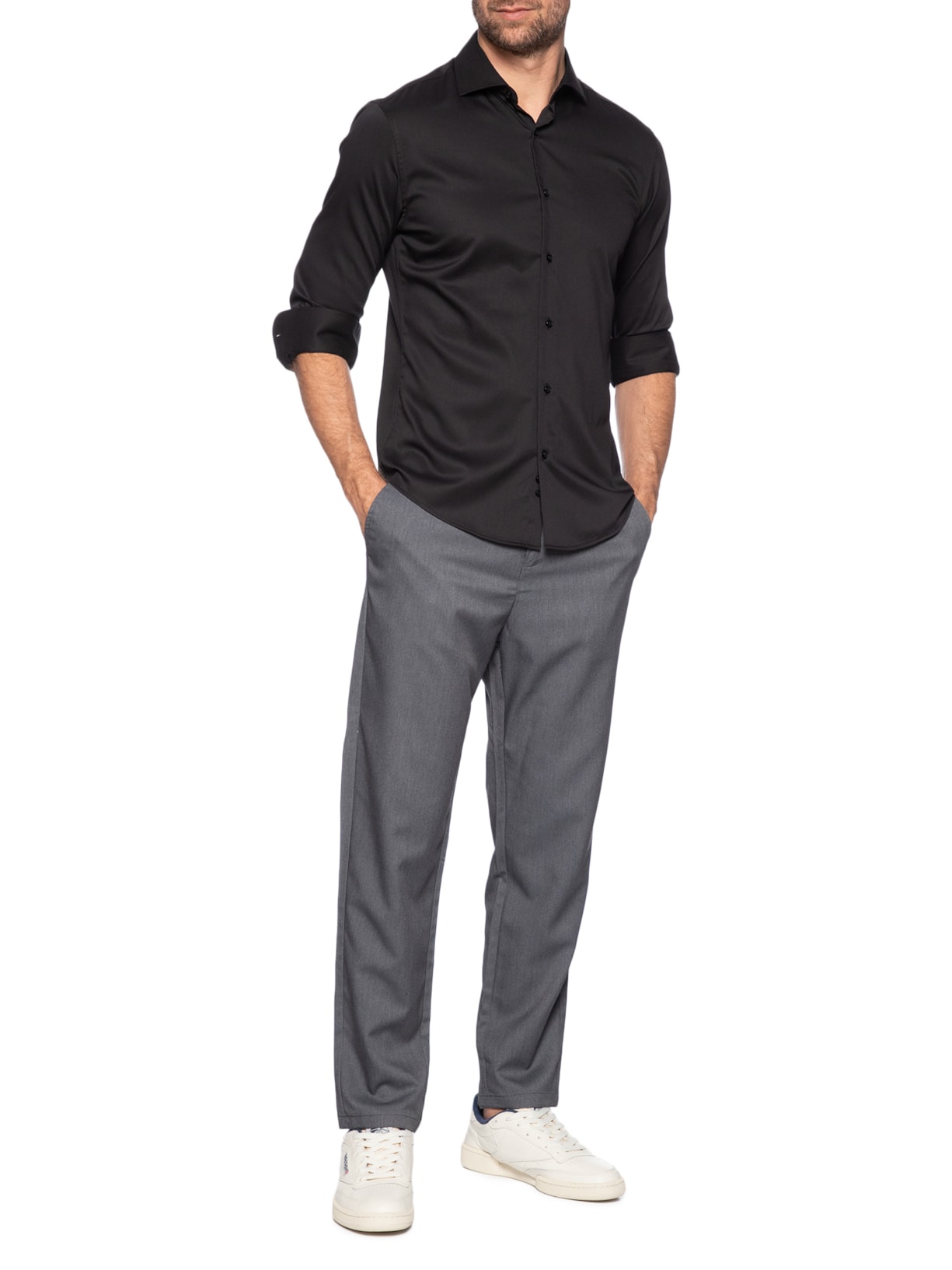 Calça Masculina Casual Cós Elástico Reta Cinza '2 Essential