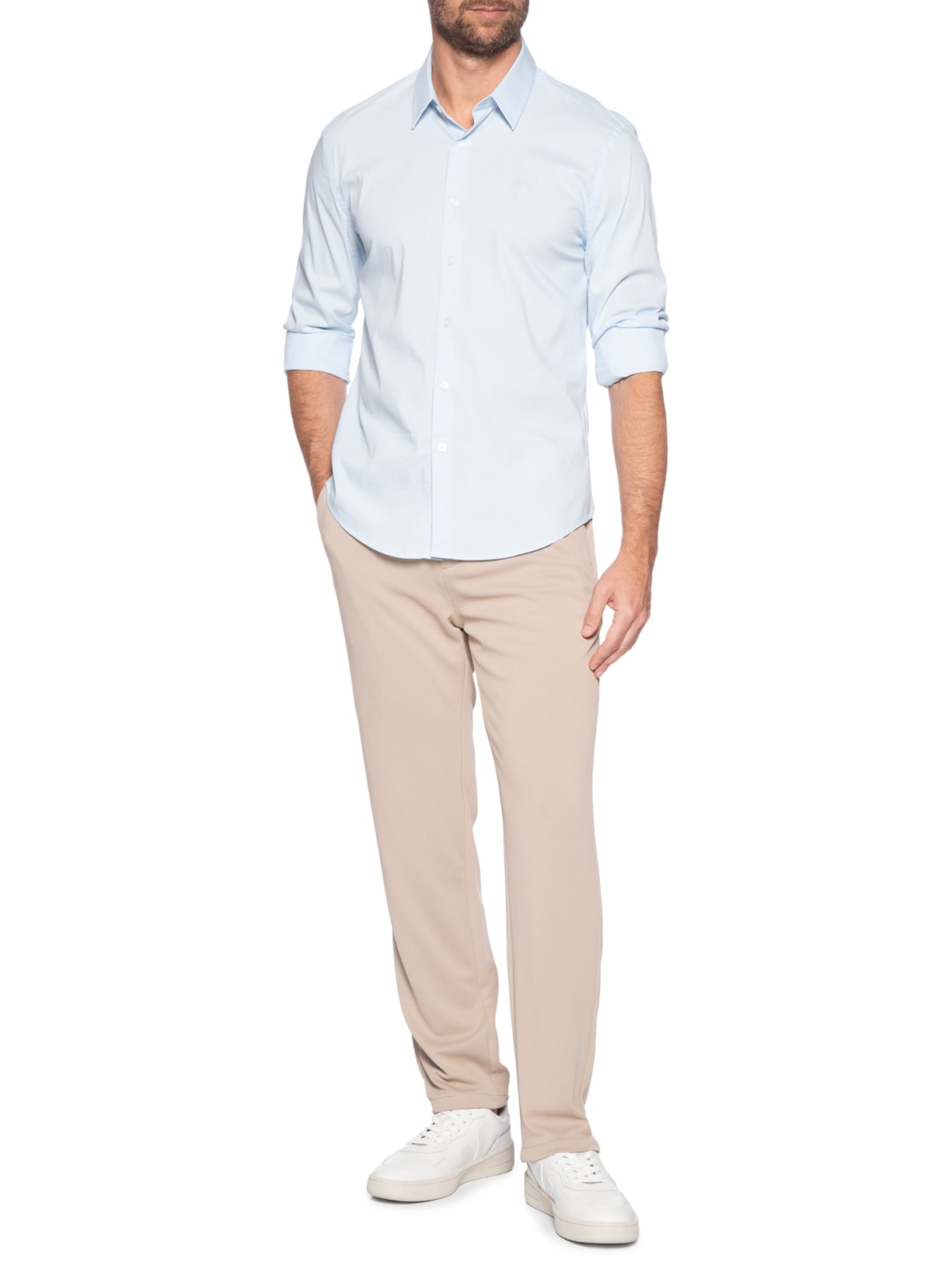 Calça Masculina Casual Cós Elástico Slim Bege '2 Essential