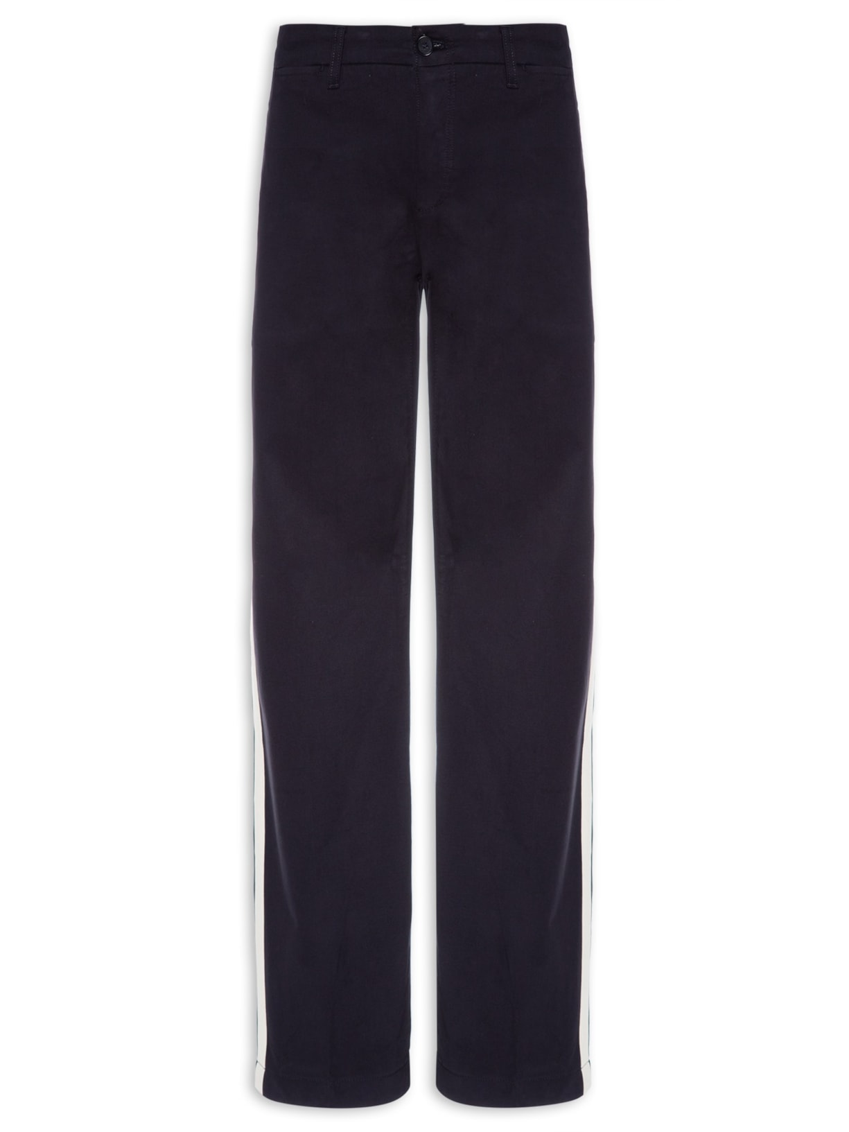 Calça Masculina Chino Corte Reto Com Crocodilo Bordado E Listra Contrastante - Azul