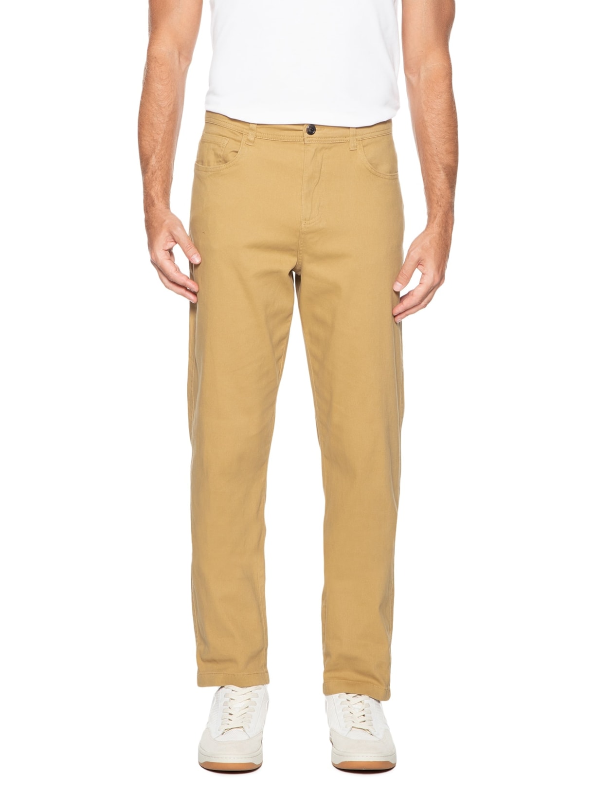 Calça Masculina Chino Sarja Color Bege Basiq Men