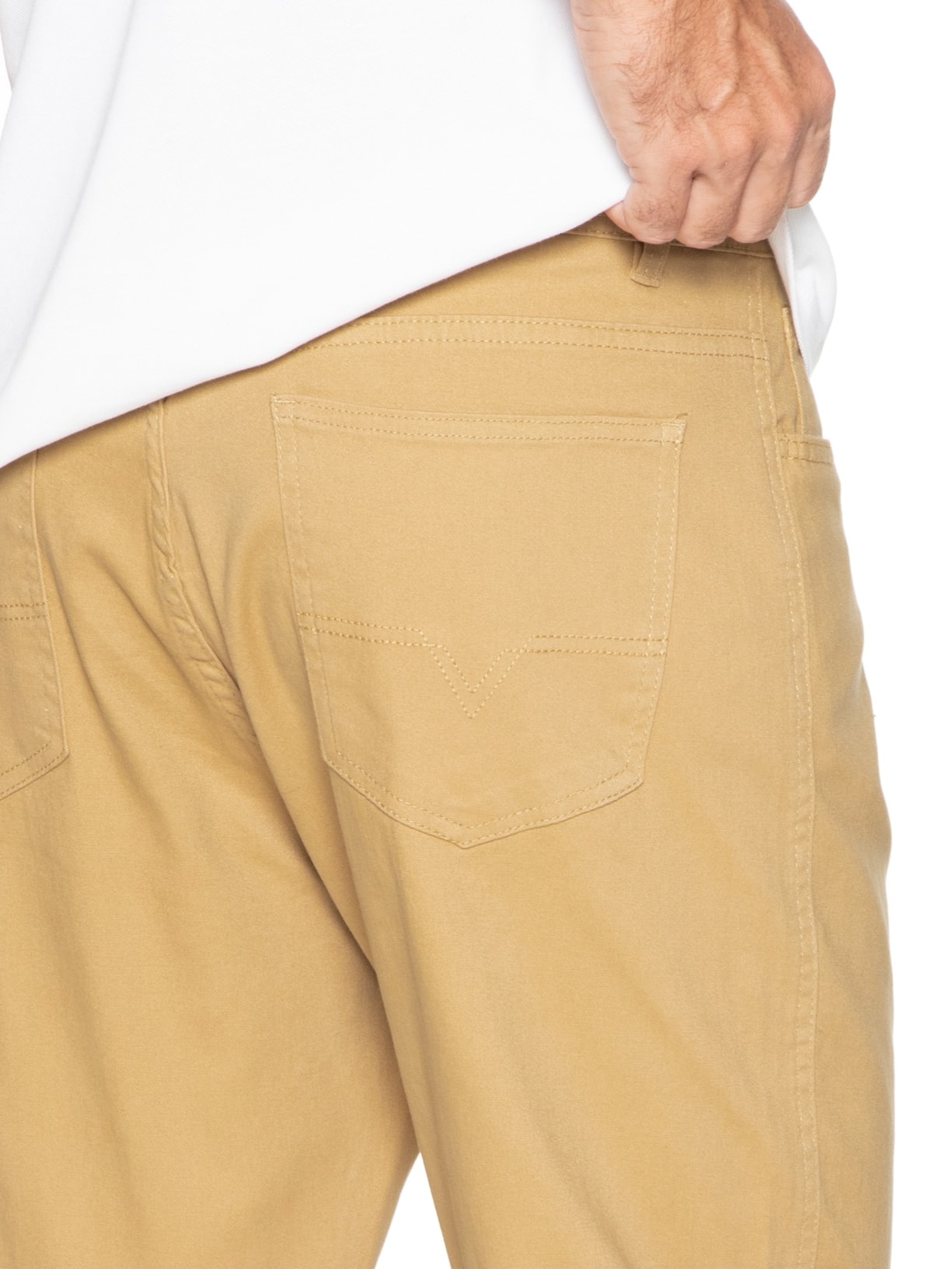 Calça Masculina Chino Sarja Color Bege Basiq Men