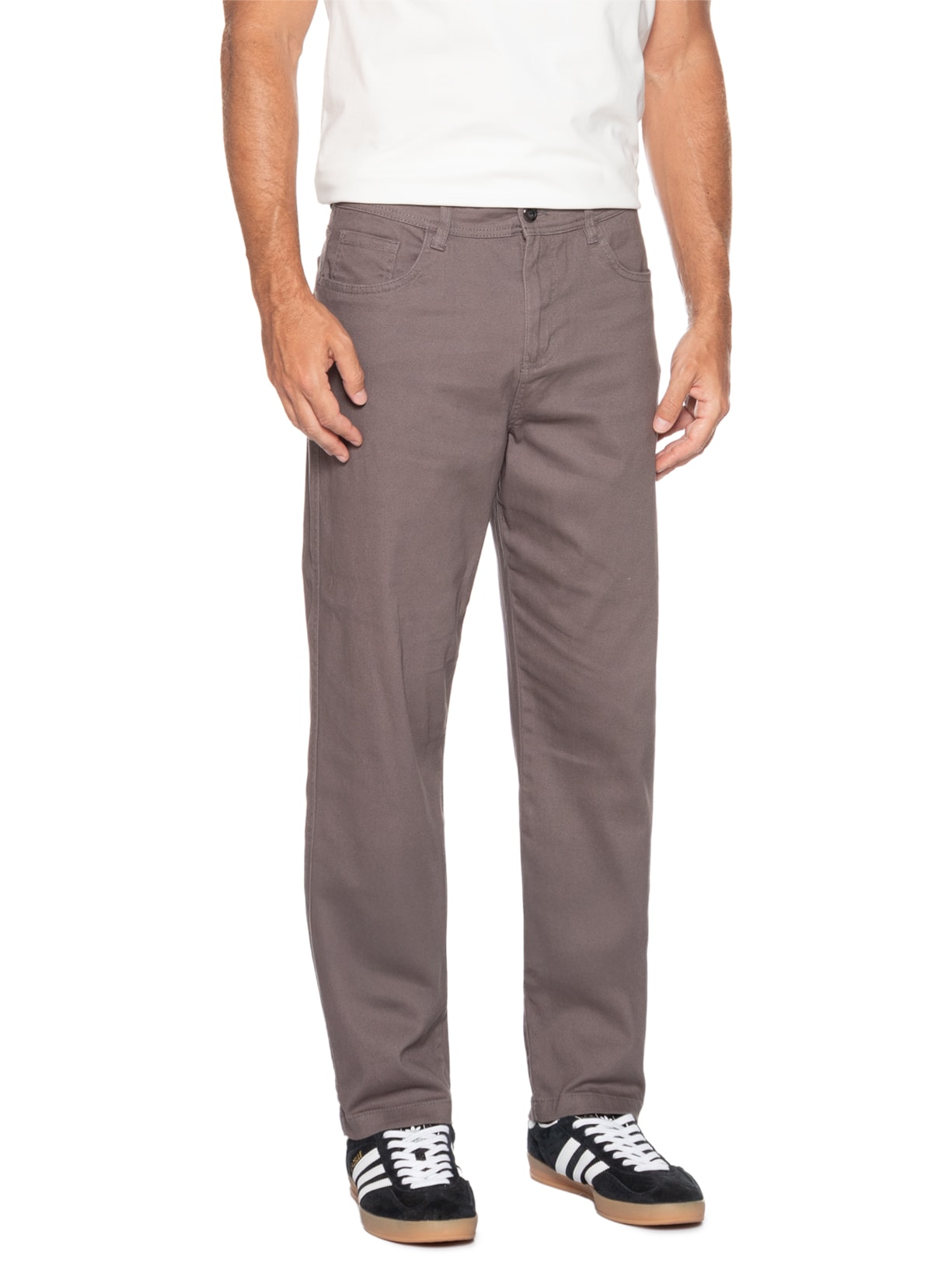 Calça Masculina Chino Sarja Color Cinza Basiq Men