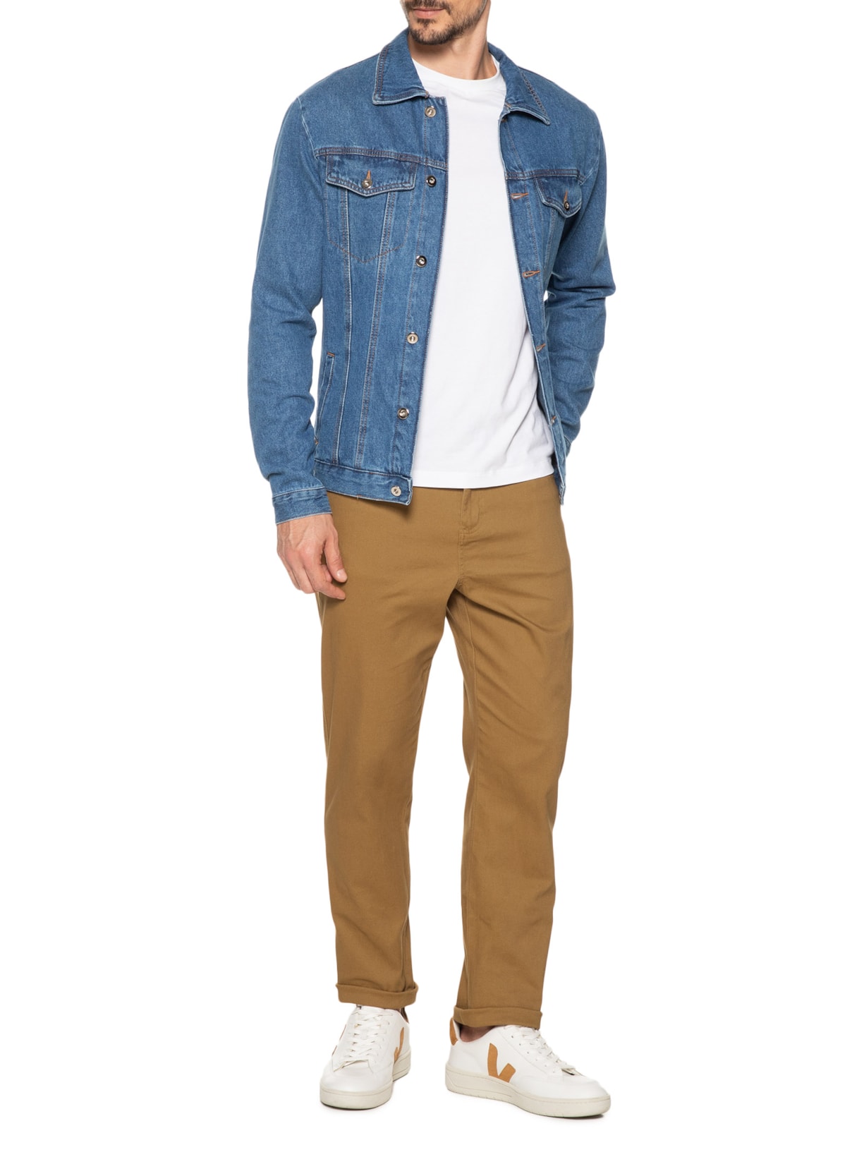 Calça Masculina Chino Sarja Color Marrom Basiq Men