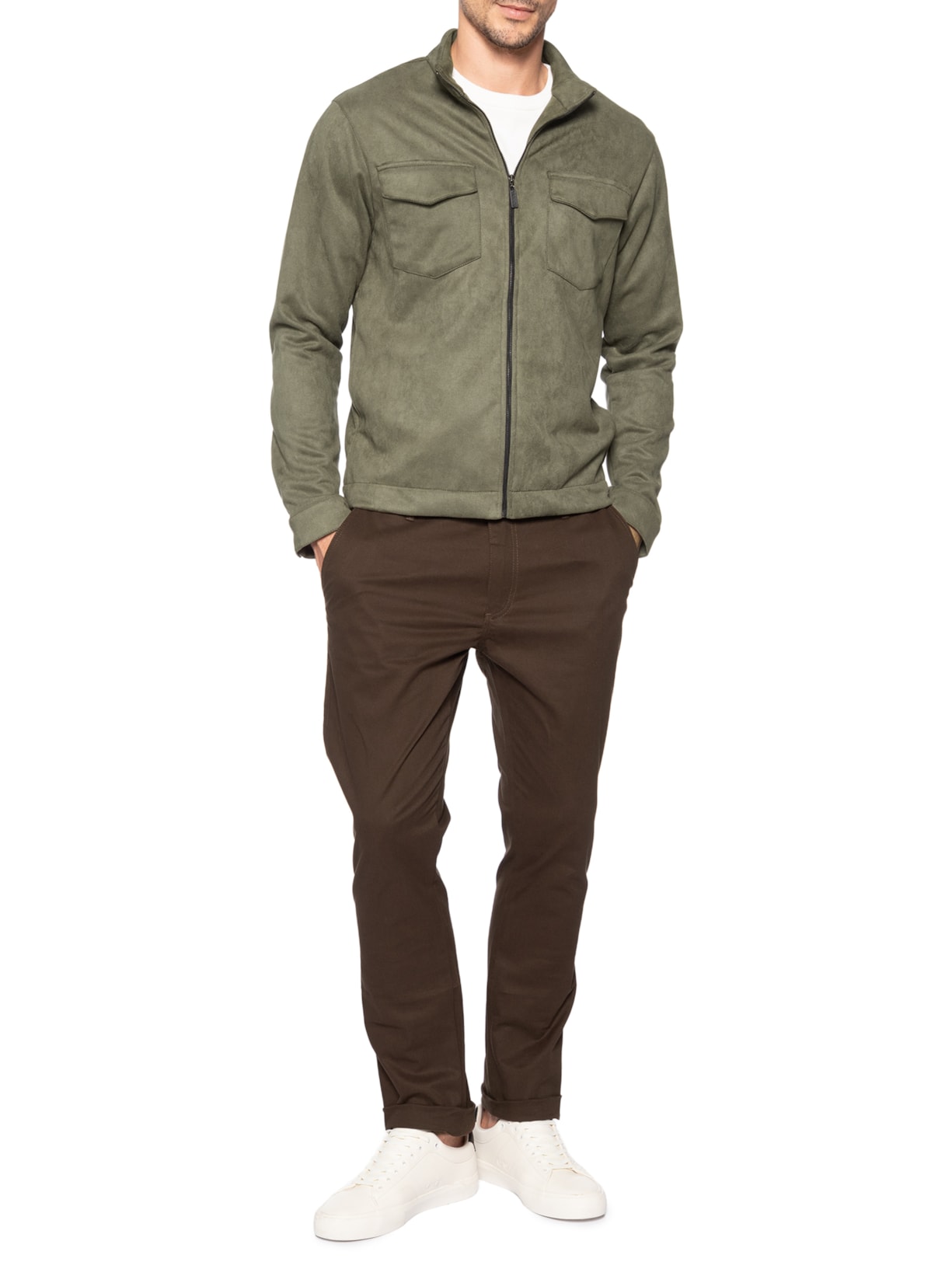 Calça Masculina Chino Sarja Elastano Marrom Sergio K