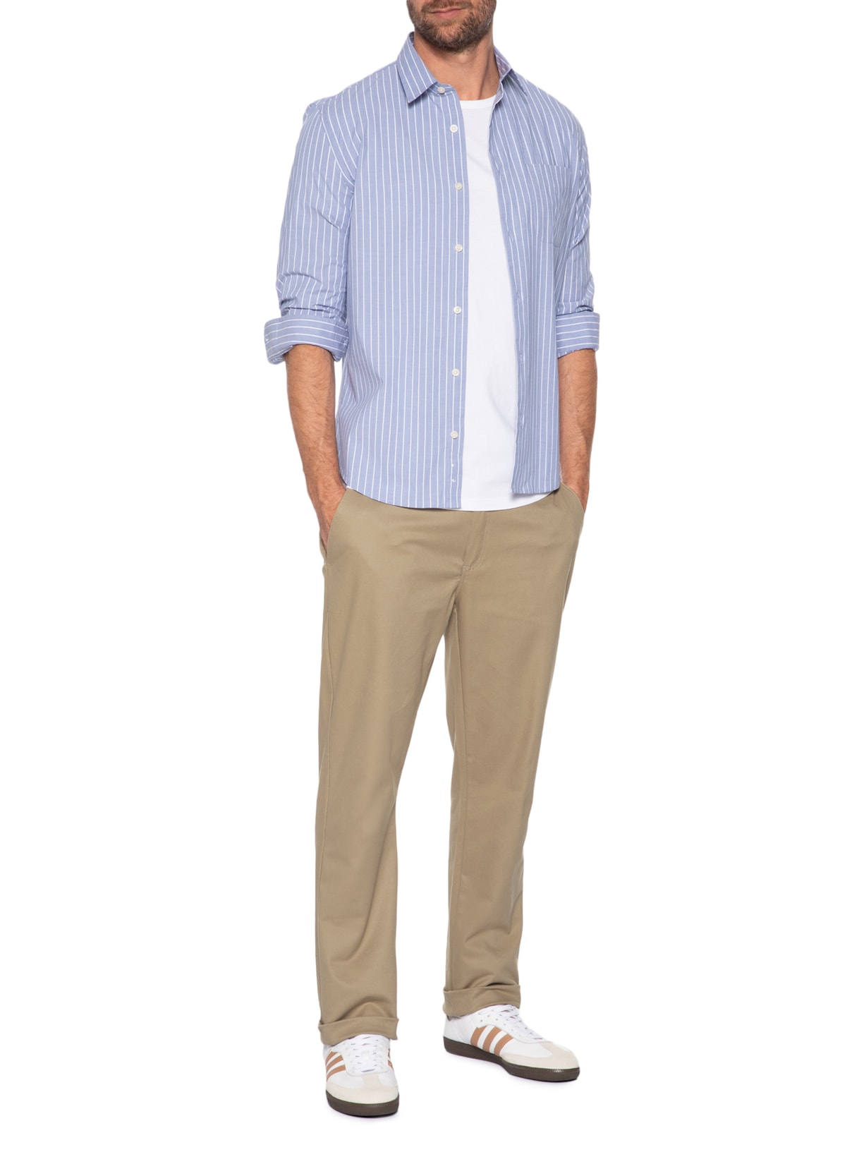 Calça Masculina Chino Slim Fit Em Sarja Bege Sergio K