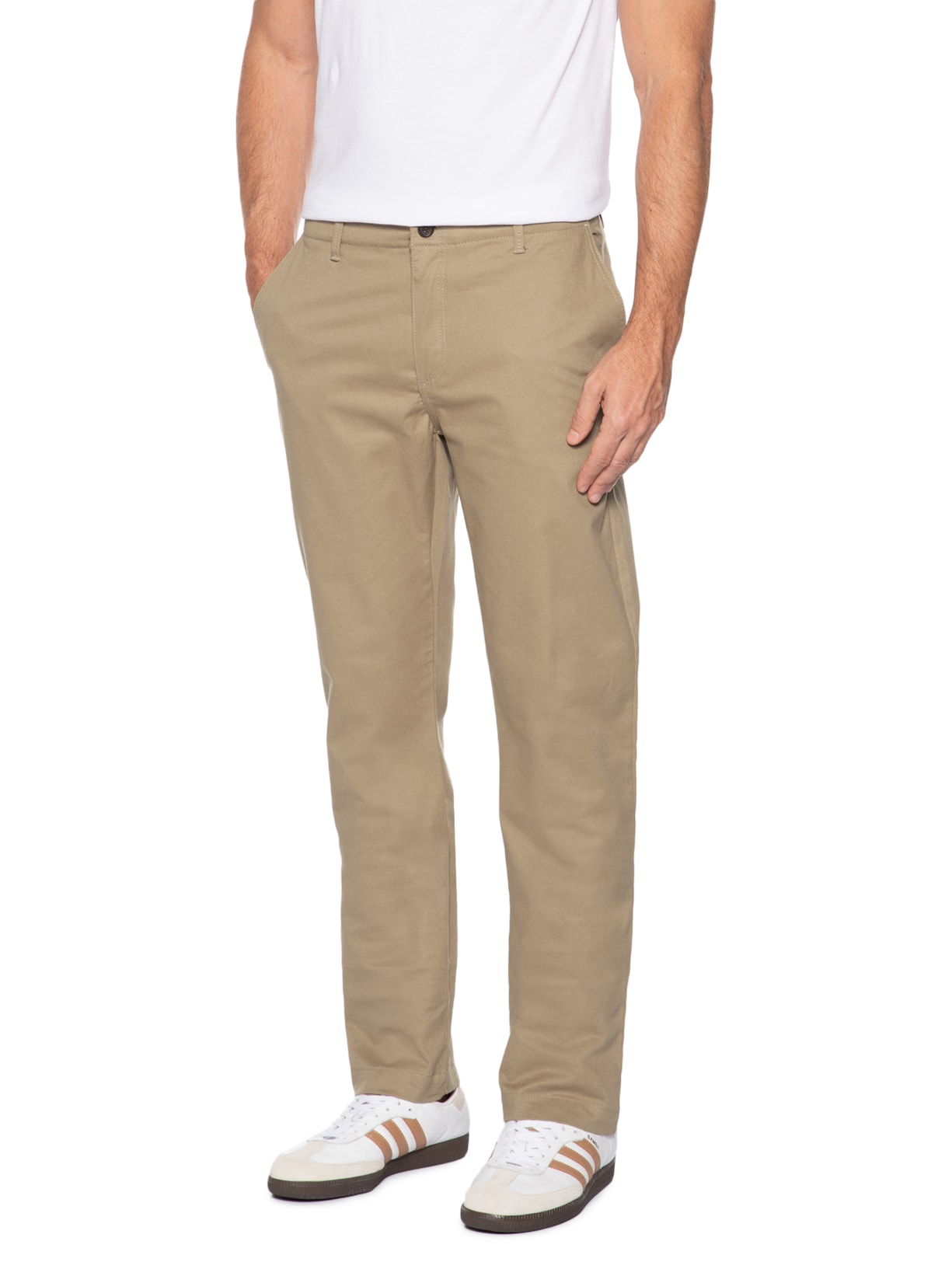 Calça Masculina Chino Slim Fit Em Sarja Bege Sergio K