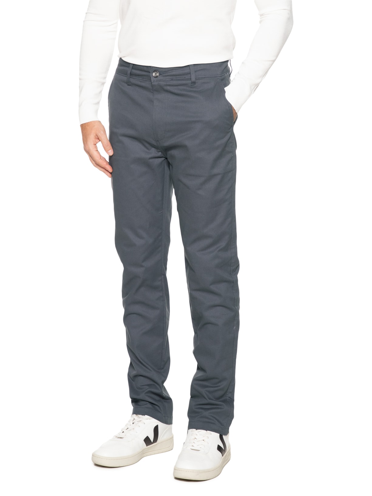 Calça Masculina Clássica Chino Slim Cinza '2 Essential