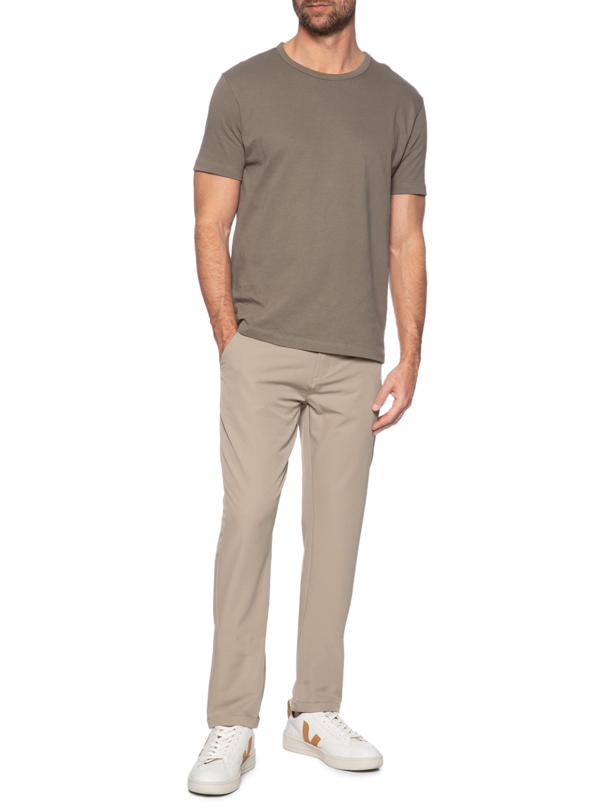 Calça Masculina Confort Slim Bege  Basiq Men