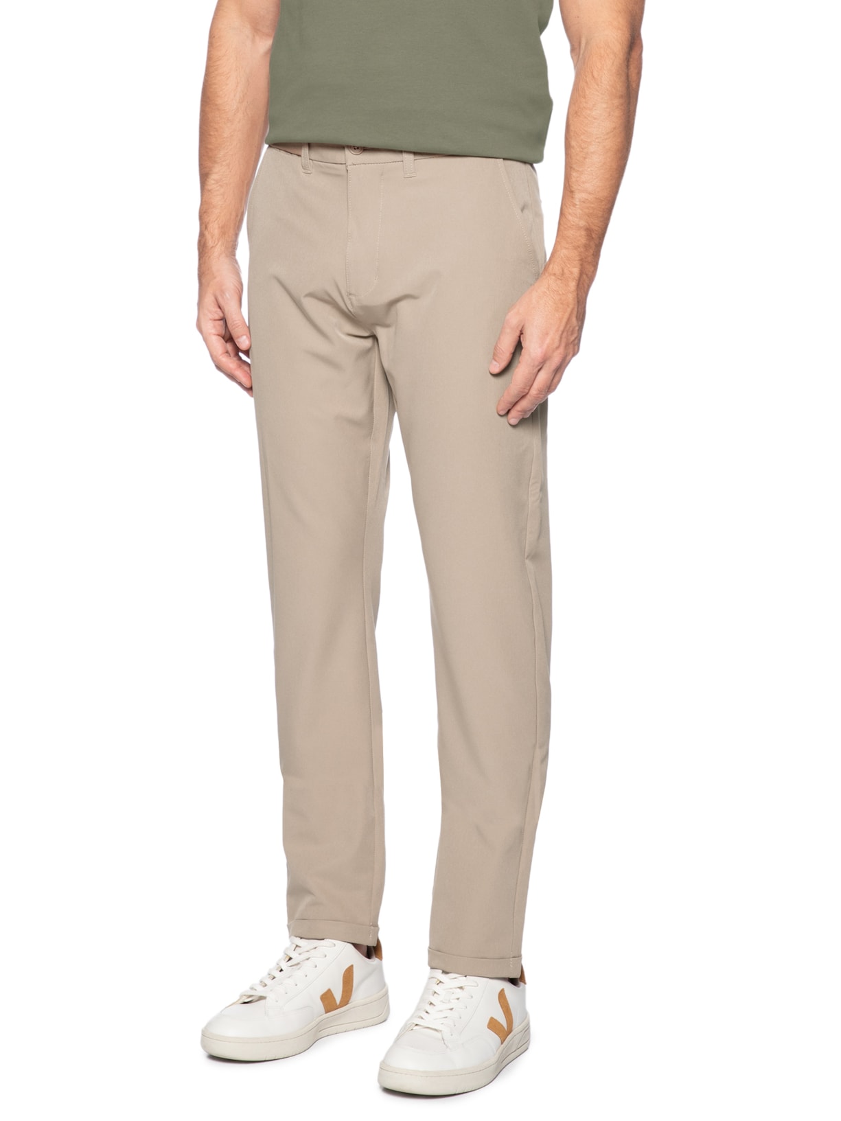 Calça Masculina Confort Slim Bege  Basiq Men