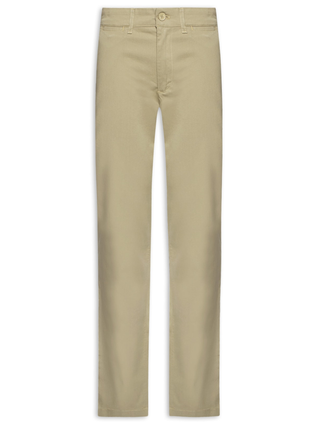 Calça Masculina De Alfaiataria Corte Reto Em Sarja De Algodão - Bege