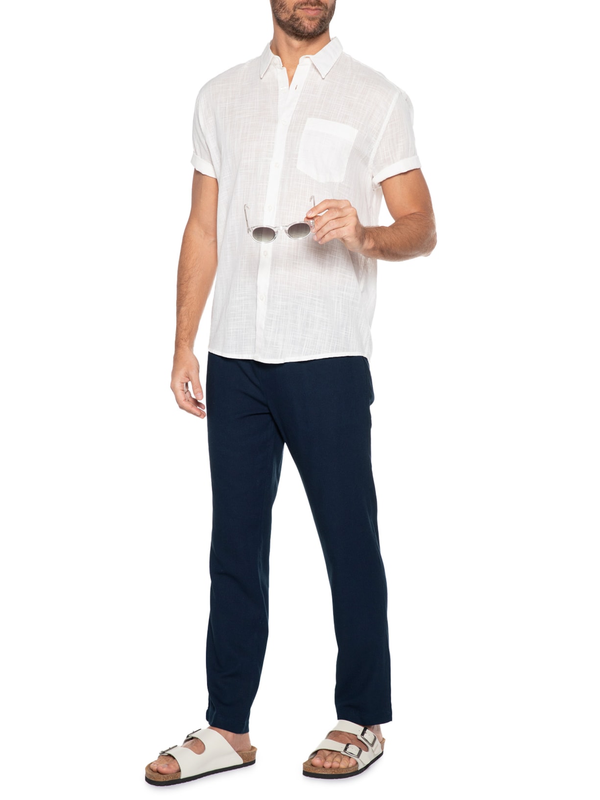 Calça Masculina De Linho Azul Barche