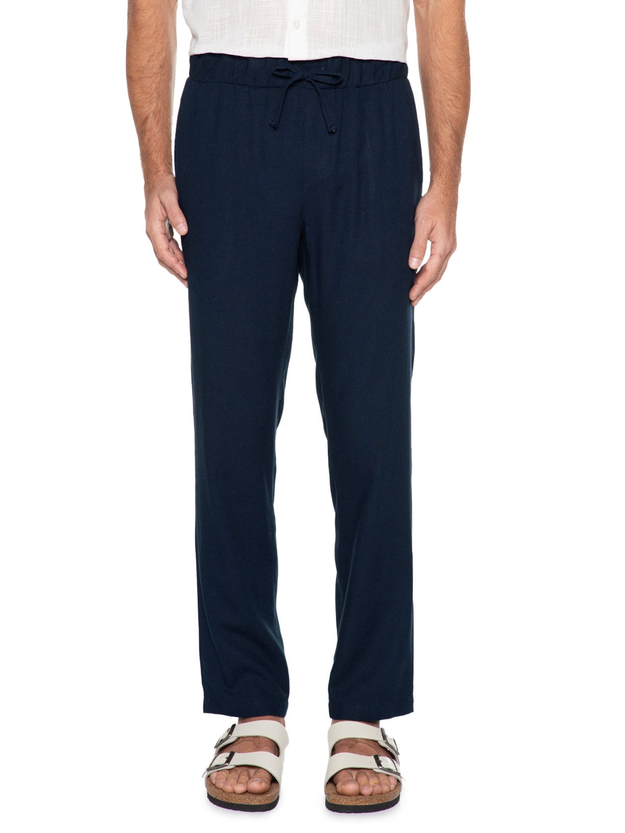 Calça Masculina De Linho Azul Barche