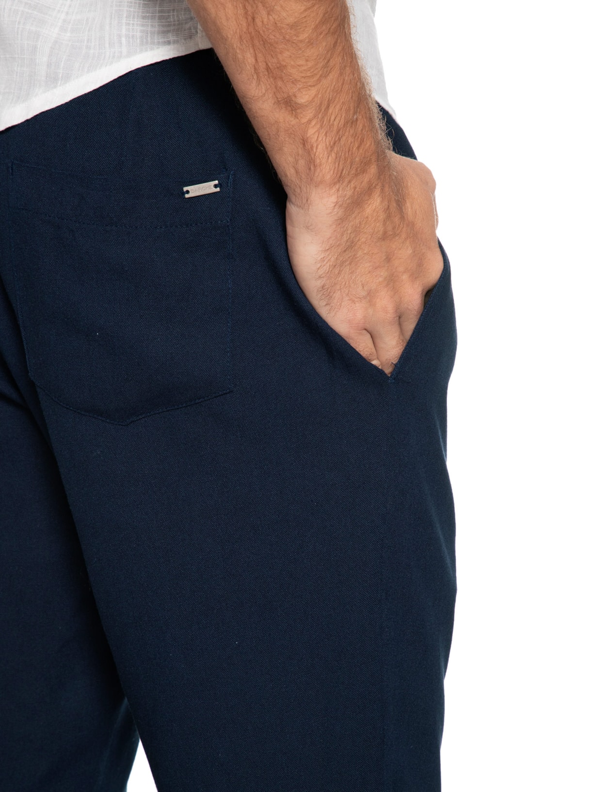 Calça Masculina De Linho Azul Barche