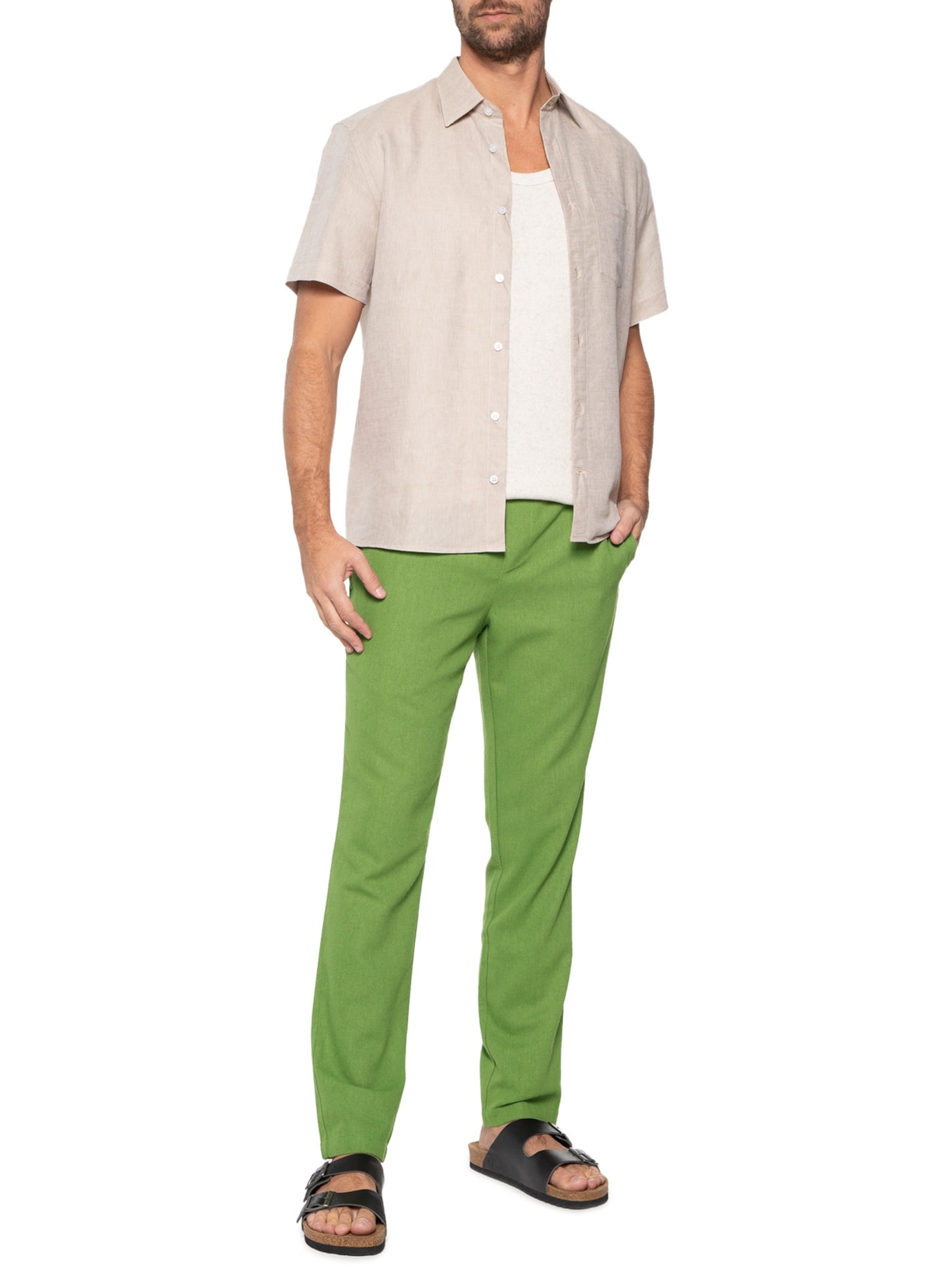 Calça Masculina De Linho Verde Barche