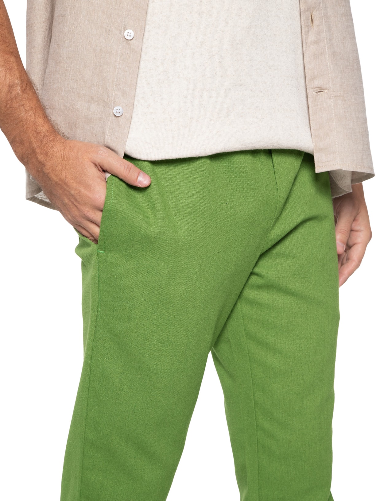 Calça Masculina De Linho Verde Barche