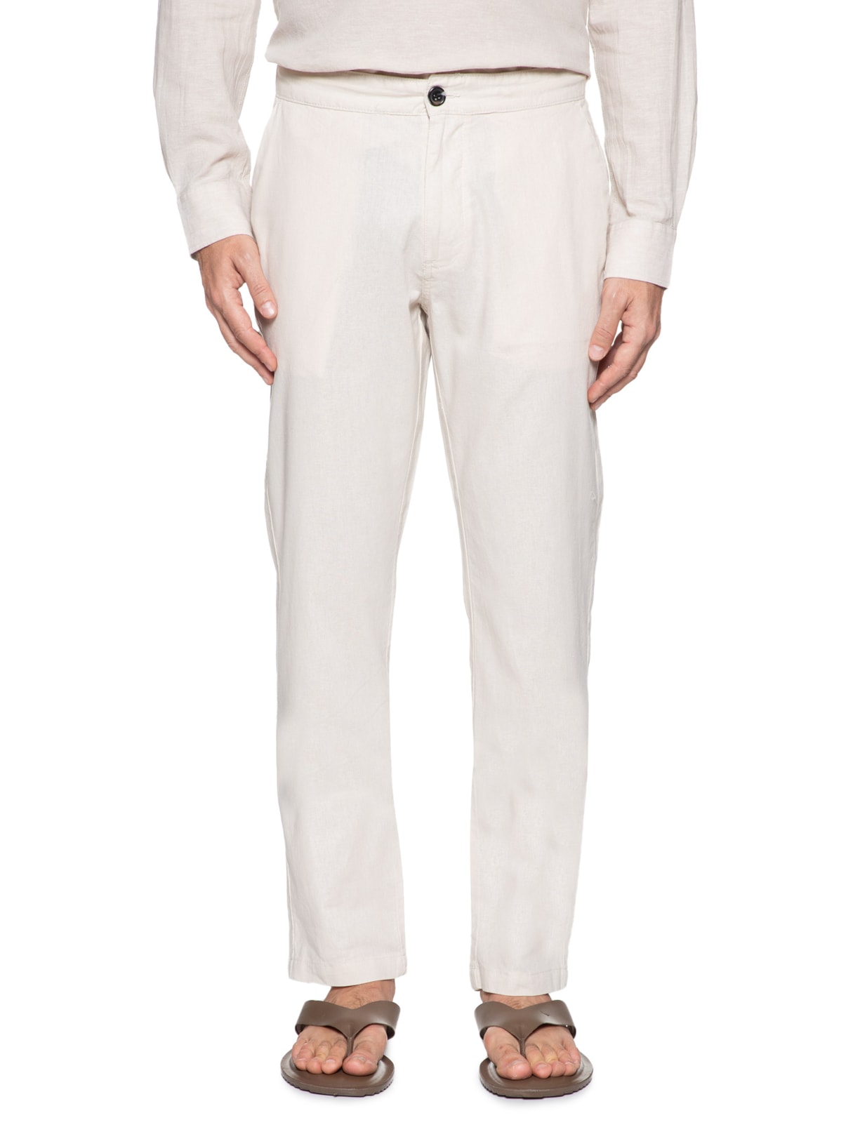 Calça Masculina Em Algodão Cós Elástico Reta Bege  '2 Essential