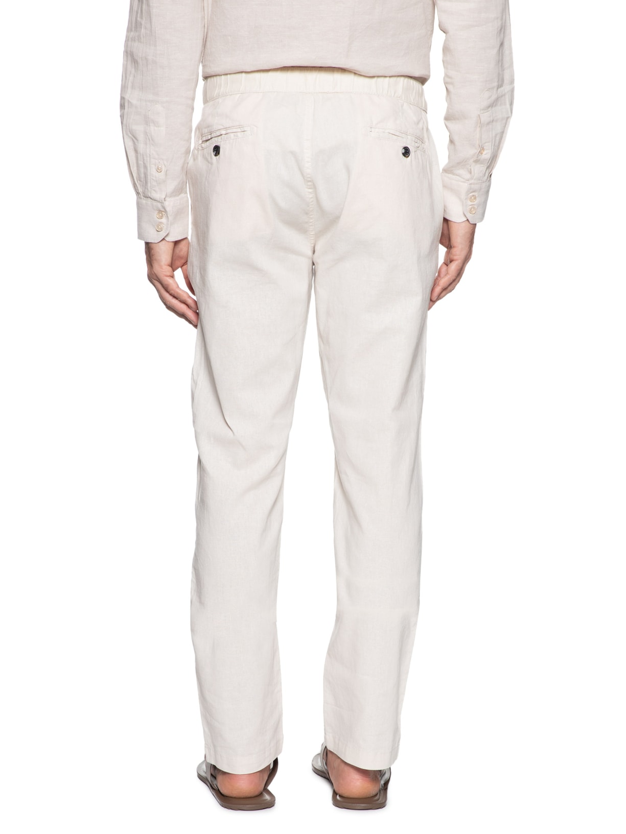 Calça Masculina Em Algodão Cós Elástico Reta Bege  '2 Essential