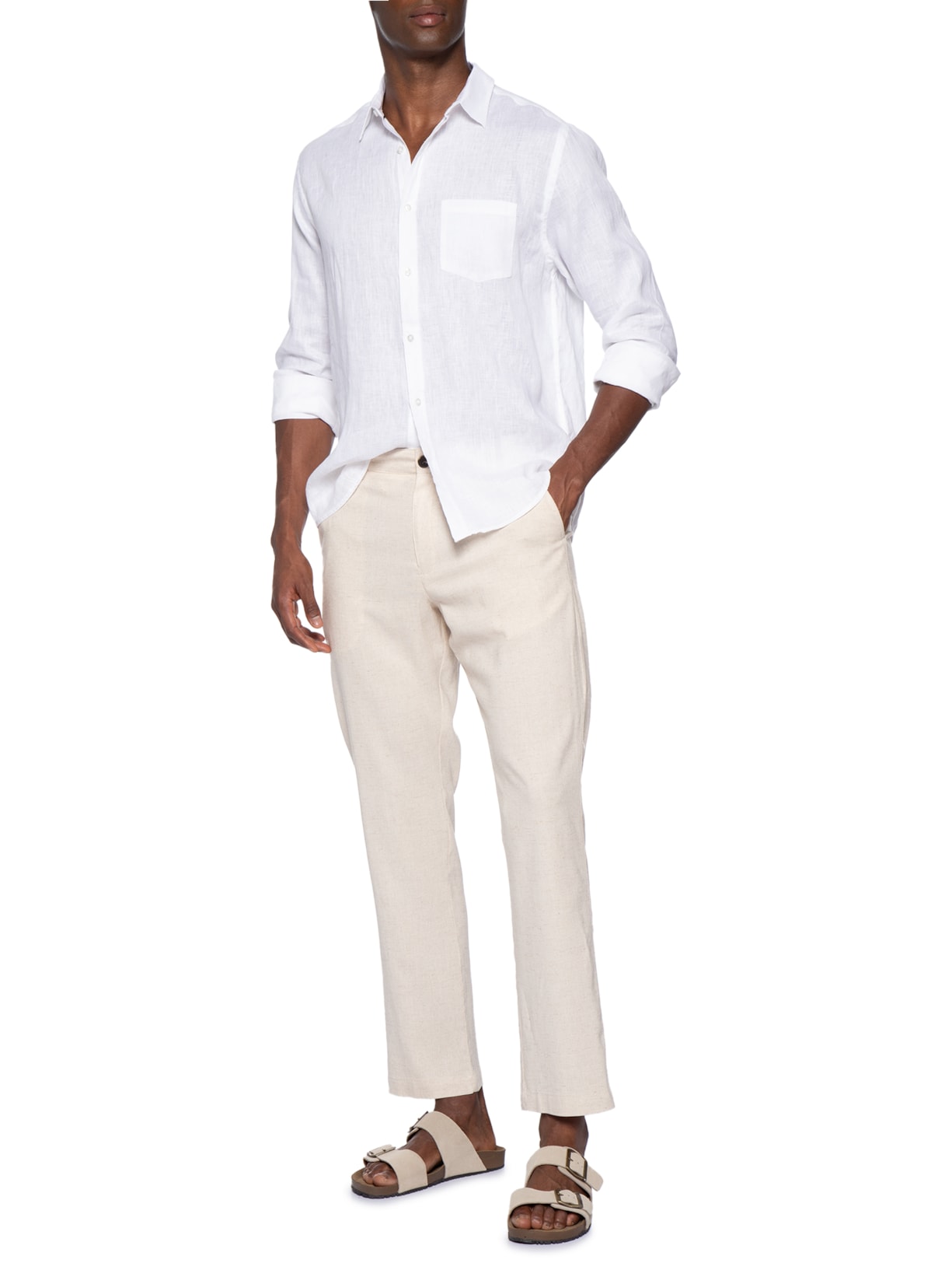 Calça Masculina Em Blend Linho Bege '2 Essential