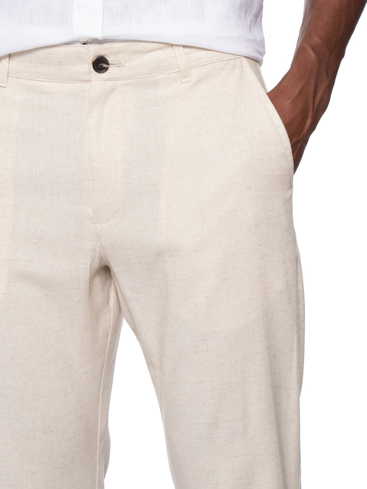 Calça Masculina Em Blend Linho Bege '2 Essential